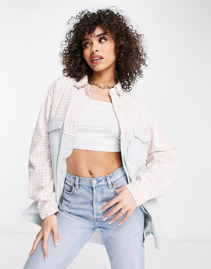 Missguided Houndstooth Shirt In Pink And Blue