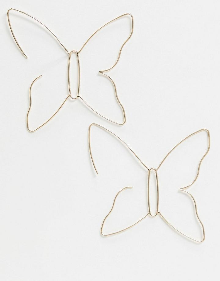 Asos Design Pull Through Earrings In Butterfly Design In Gold Tone