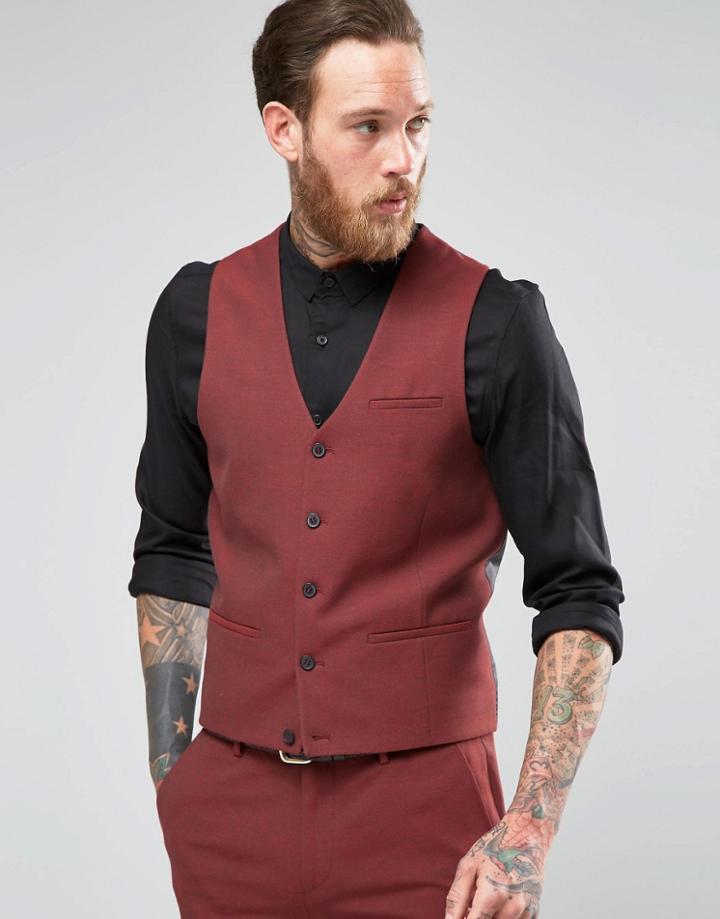 Asos Super Skinny Vest In Dark Red - Mixed Red