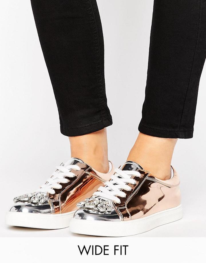 Asos Disco Wide Fit Embellished Sneakers - Silver