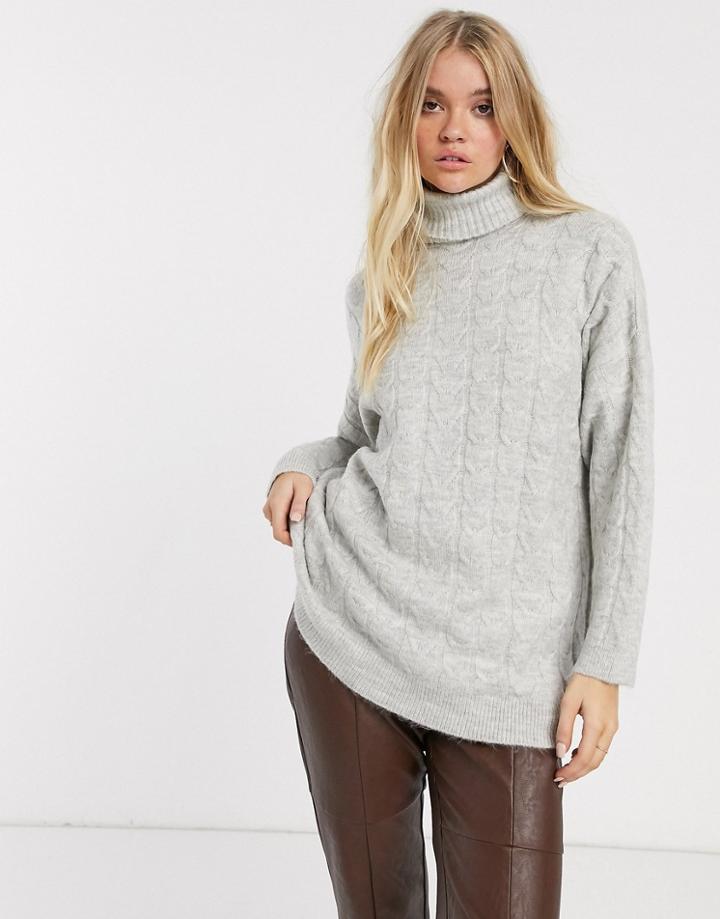 Stradivarius High Neck Oversized Sweater In Gray