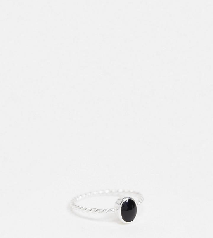 Asos Design Sterling Silver Ring With Black Stone