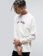 Asos Oversized Long Sleeve T-shirt With Text Print And Bellow Sleeve - White