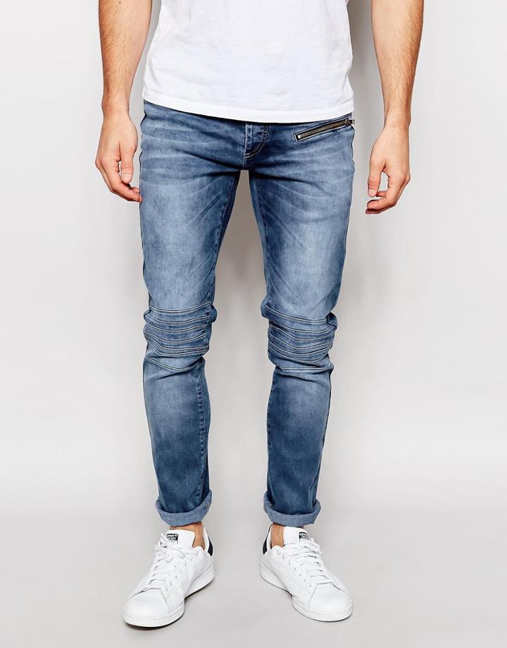 Kubban Biker Jean Dirty Blue Wash - Blue