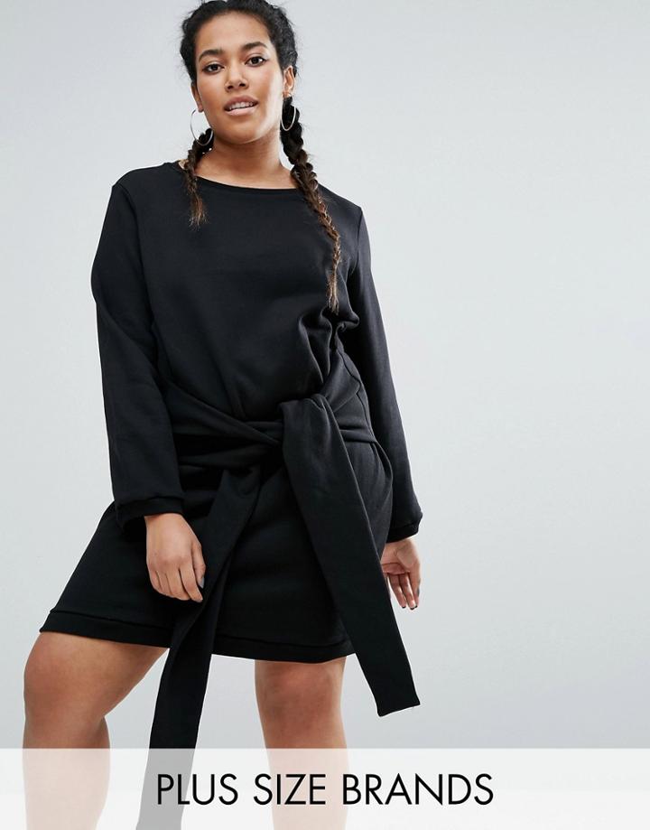 One One Three Tie Front Sweat Dress - Black
