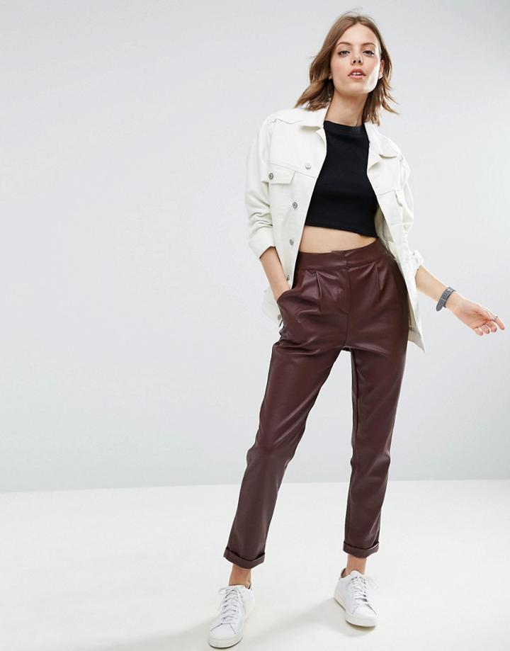 Asos Leather Look Pleated Peg Pants - Multi