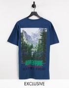 Reclaimed Vintage Inspired Oversized Cotton T-shirt With Adventure Back Print In Navy - Navy