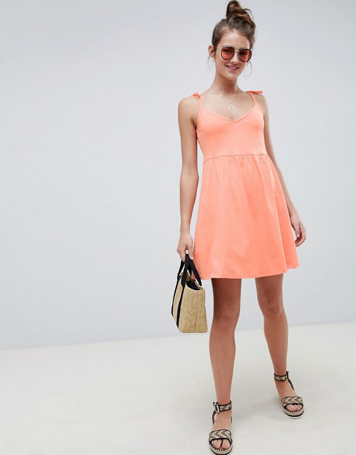 Asos Design Mini Smock Sundress With Tie Straps - Orange