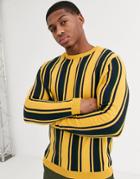 Asos Design Muscle Fit Sweater In Vertical Stripe Design In Mustard