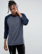 Asos Relaxed Fit Raglan Long Sleeve T-shirt In Navy - Navy