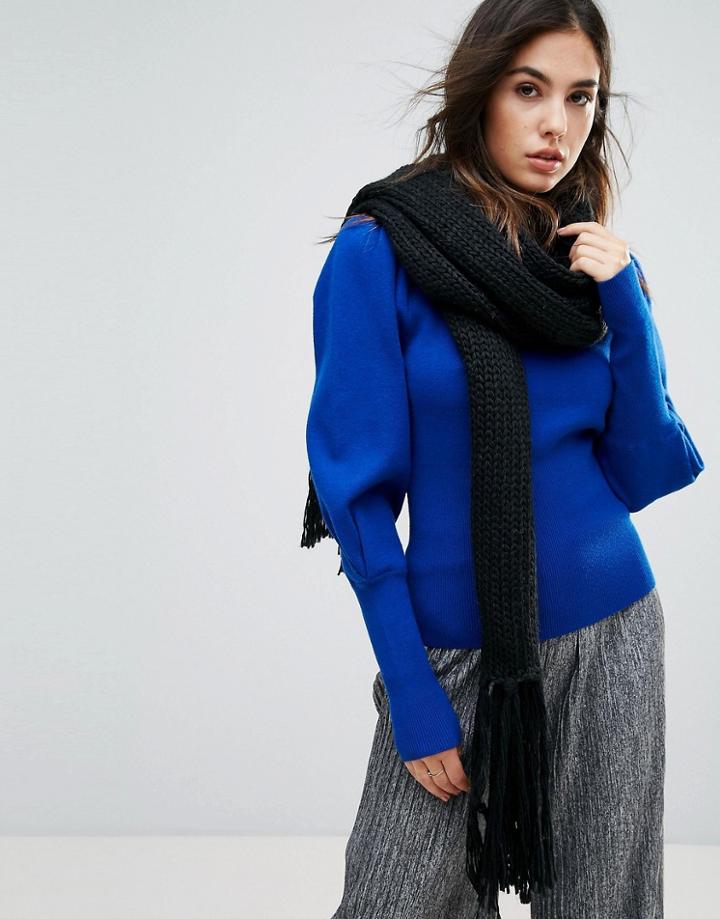 Urbancode Oversized Knitted Scarf With Tassel Fringing - Black