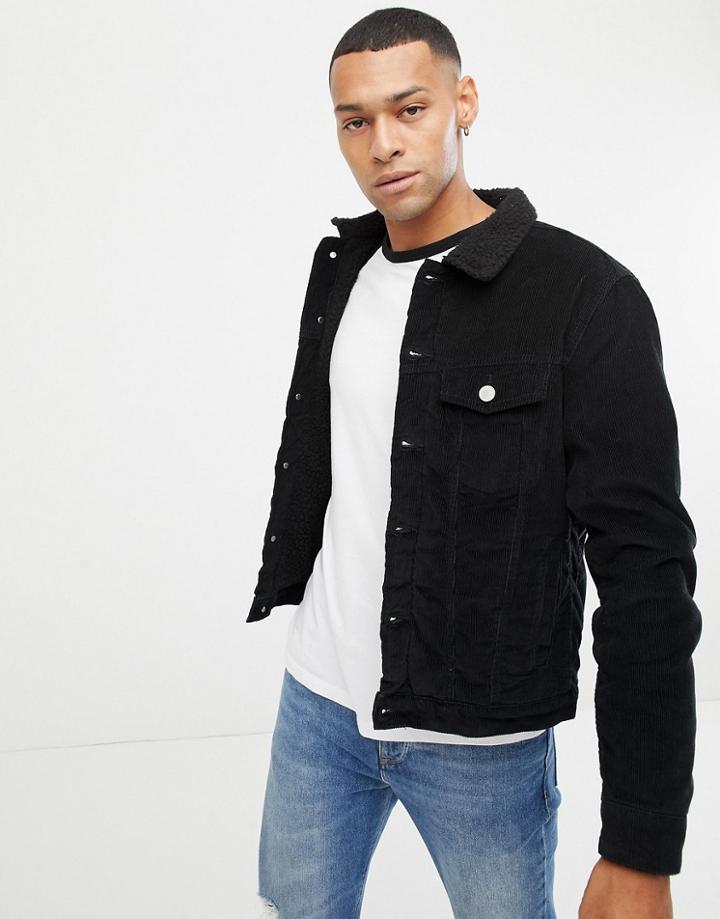 Jack & Jones Cord Jacket With Teddy Collar - Black