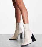 Public Desire Wide Fit Liberty Square Toe Heeled Boots In Off-white