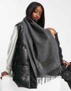 Moschino Fringe Logo Scarf In Gray-black