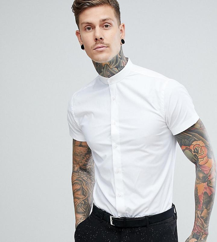 Heart & Dagger Skinny Short Sleeve Grandad Shirt - White