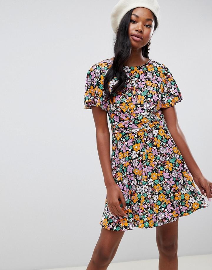 Miss Selfridge Tea Dress With Wrap Detail In Floral Print - Multi