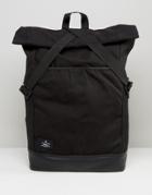 Asos Backpack With Canvas Roll Top And Tape Fastening - Black
