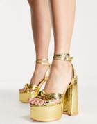 Public Desire Leo Platform Heel Sandals In Gold Metallic