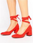 London Rebel Tie Ankle Kitten Heel Shoe - Red