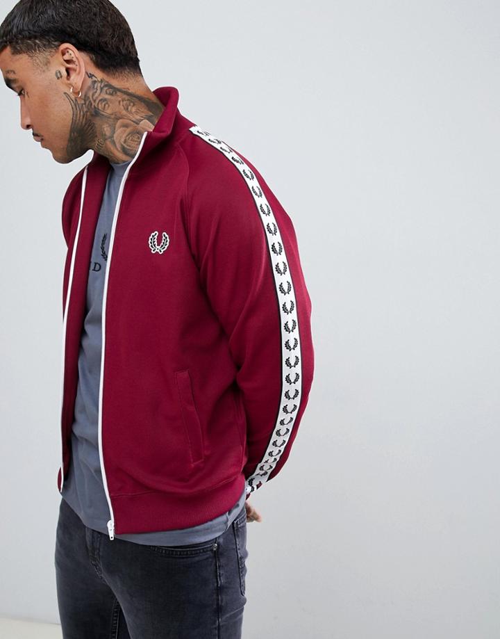 Fred Perry Sports Authentic Taped Track Jacket In Burgundy - Red