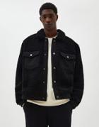 Pull & Bear Sherpa Trucker Jacket In Black