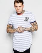 Siksilk T-shirt With Reverse Stripes And Curved Hem - Light Gray
