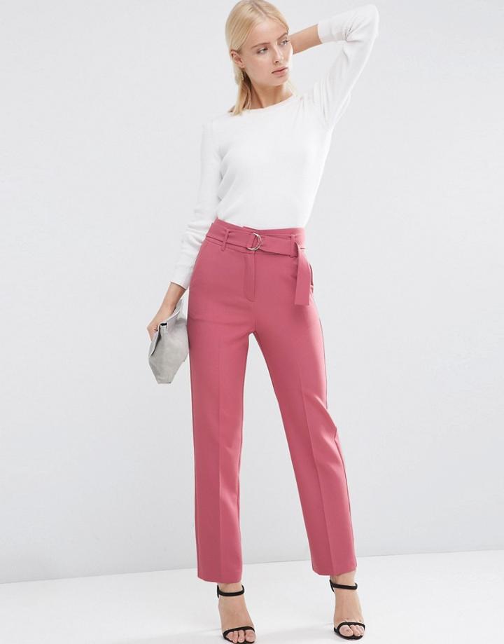 Asos Highwaist Pant With Paperbag Waist - Dusky Pink