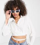 Missguided Long Sleeve Shirt With Asymmetric Buttons In White