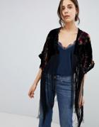 Qed London Devore Festival Kimono With Tassles - Blue