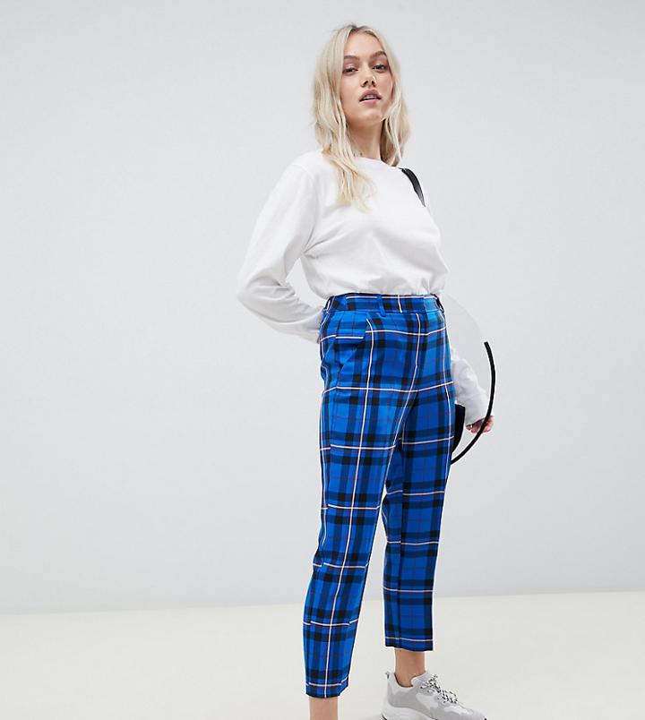 Asos Design Petite Ultimate Blue Check Ankle Grazer Pants - Multi
