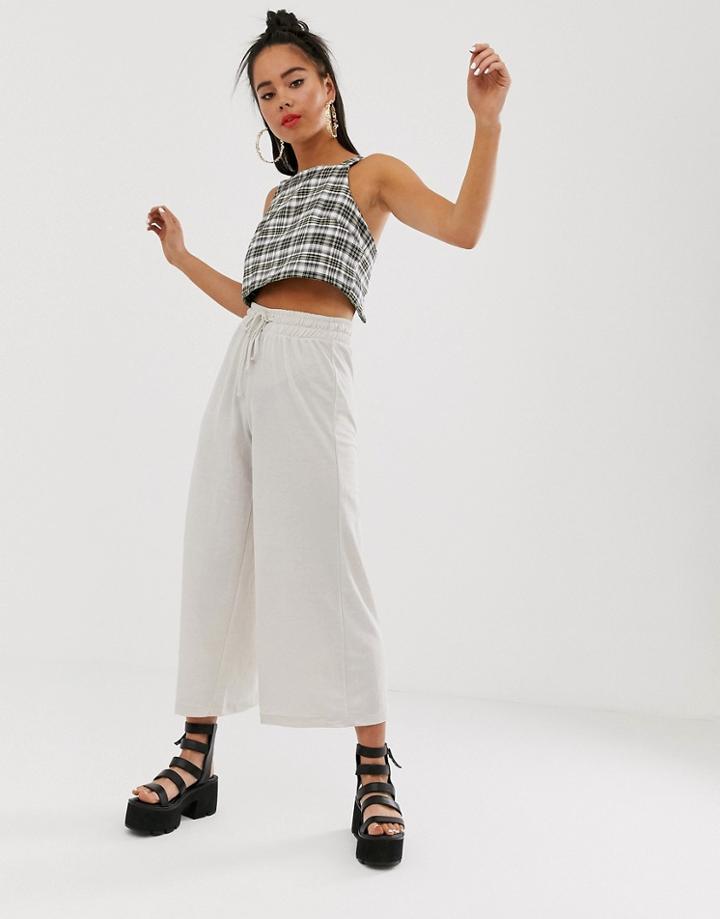 Bershka Wide Leg Drawstring Pants In Cream - Cream