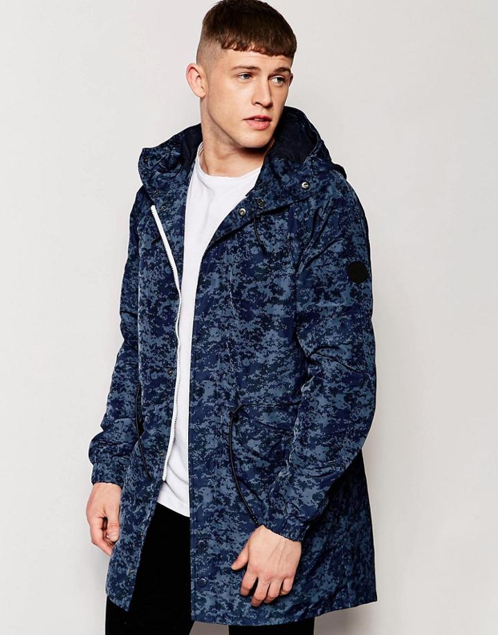 Native Youth Camo Print Parka - Navy