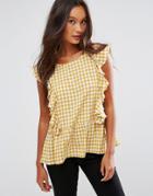 Qed London Gingham Fril Top - Yellow
