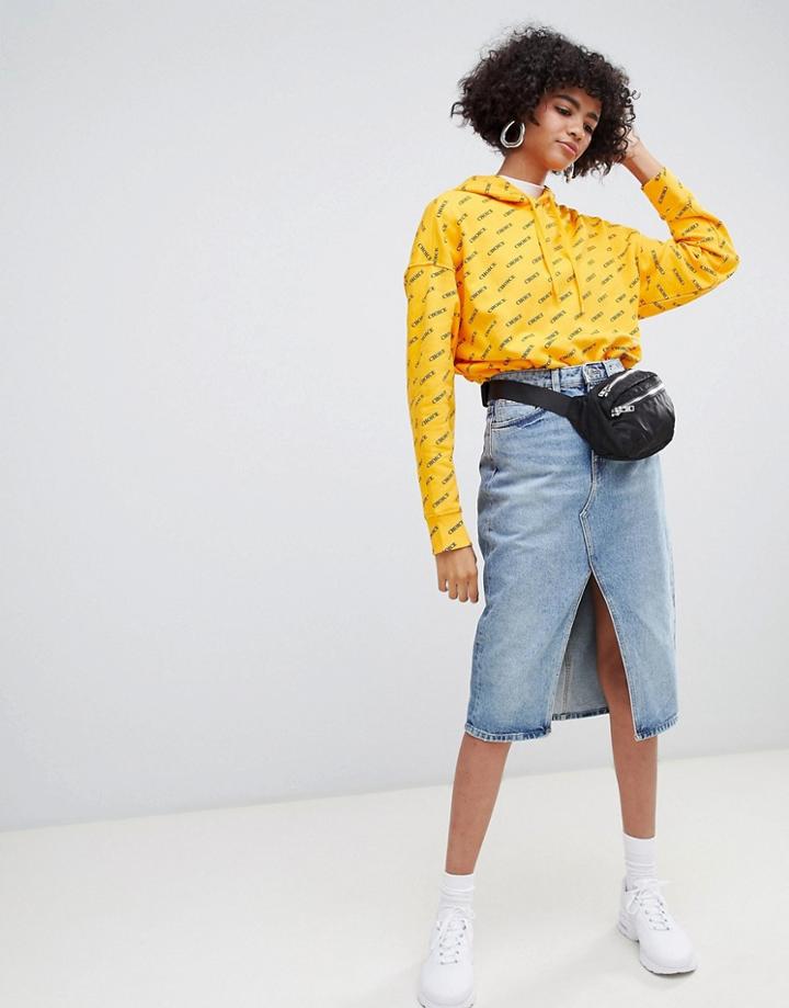 Weekday Denim Skirt With Front Split And Raw Hem - Blue