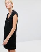 See U Soon Shift Dress With Contrast Hem And Feather Detail - Black