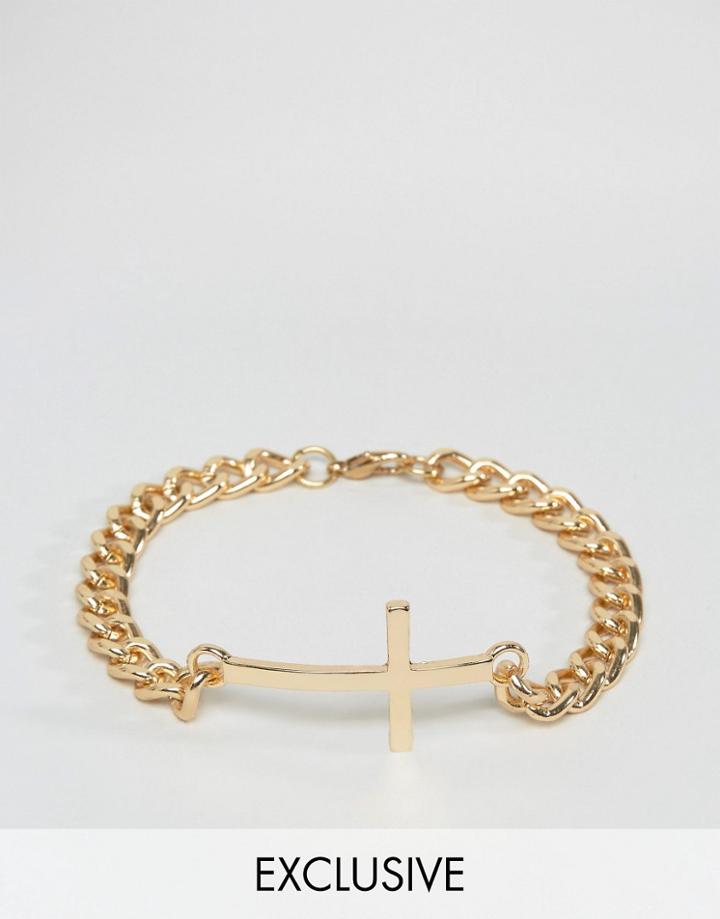 Reclaimed Vintage Bracelet In Gold Chain With Cross - Gold