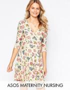 Asos Maternity Petite Nursing Wrap Skater Dress In Floral Print - Multi