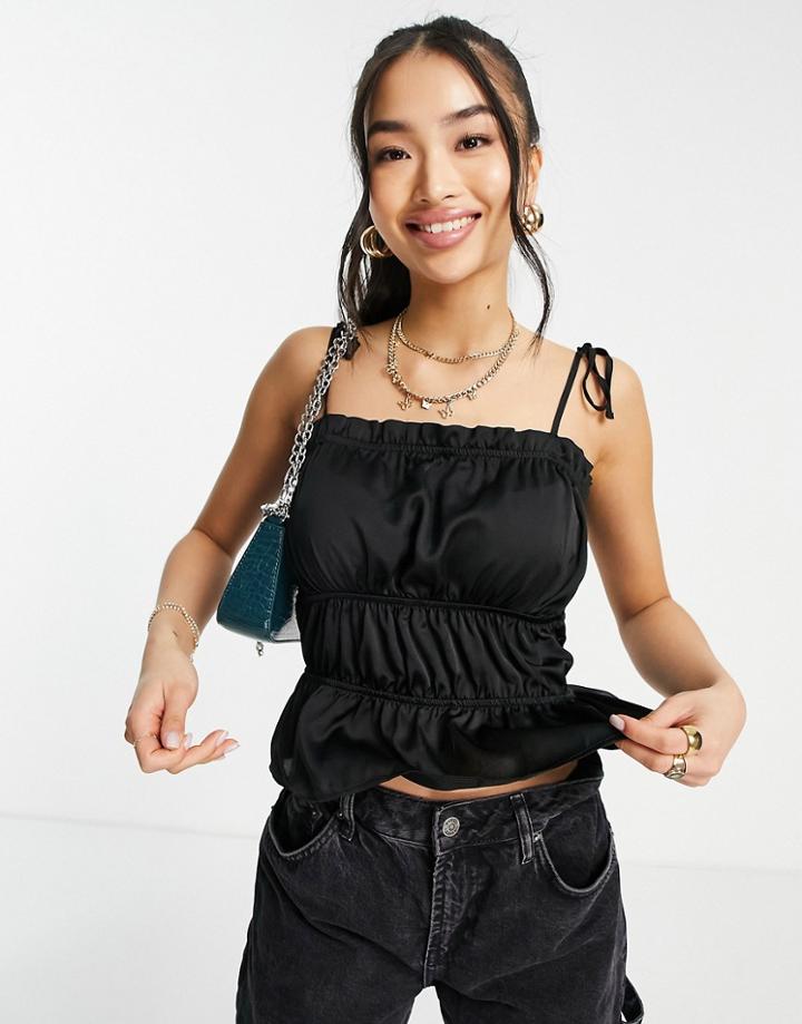 Miss Selfridge Ruched Satin Cami In Black