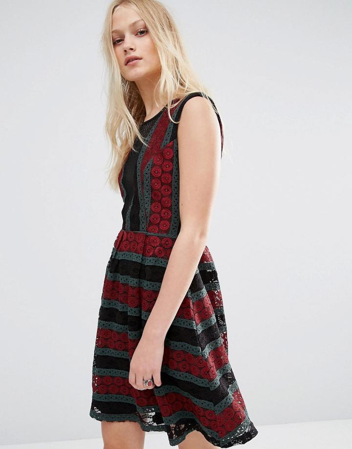 Hazel Mesh Insert Printed Dress - Red