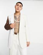 Asos Design Slim Suit Jacket In Neutral Color Block-pink
