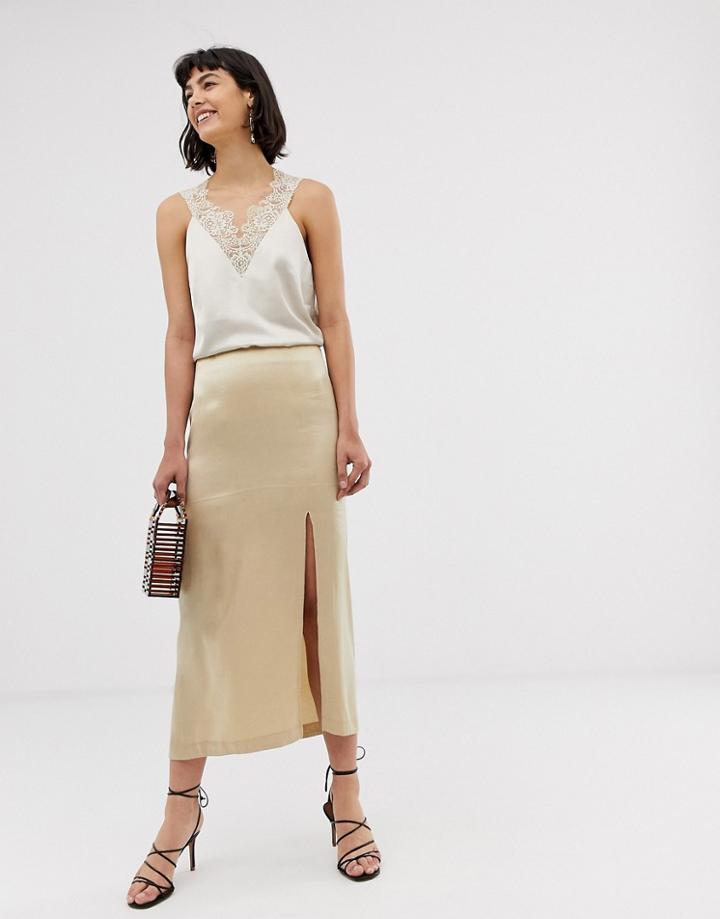 & Other Stories Satin Side Split Skirt In Light Beige - Cream