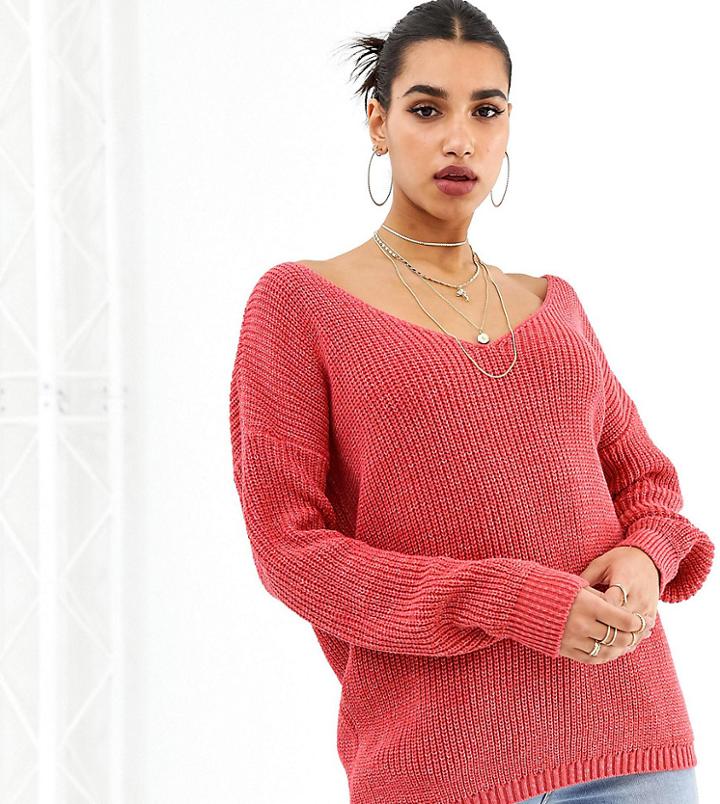 Boohoo Oversized V Neck Sweater In Strawberry - Pink