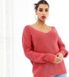 Boohoo Oversized V Neck Sweater In Strawberry - Pink