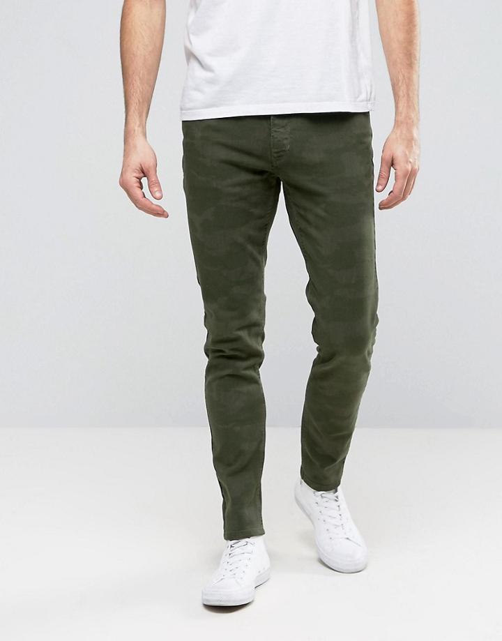 Hoxton Denim Jeans Khaki Camo Skinny Jean - Green