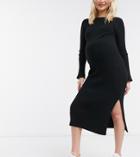 Asos Design Maternity Crew Neck Ribbed Midi Dress-black
