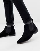 Silver Street Chelsea Boot With Contrast Gusset In Black Suede - Black