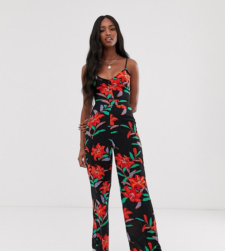 Parisian Tall Cami Strap Jumpsuit In Floral Print-black