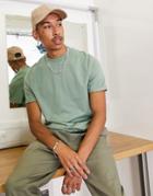 Asos Design Organic Cotton Blend T-shirt With Roll Sleeves In Green