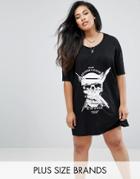 Religion Plus T-shirt Dress With Live In Black Skull Cross Graphic - Black