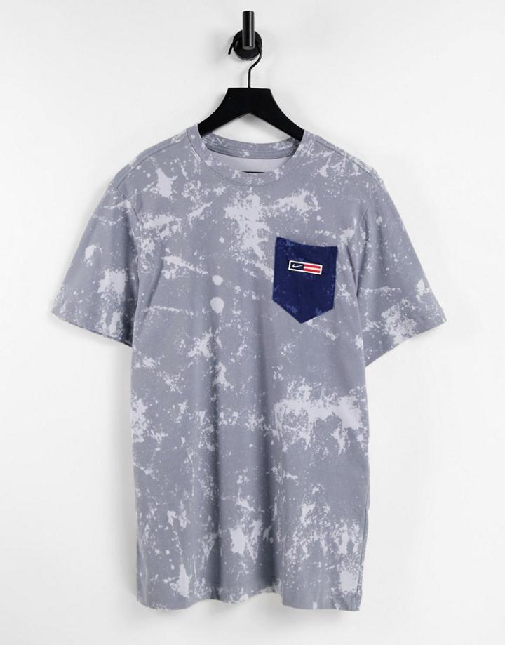 Nike Rwd Pack Back Print Acid Wash T-shirt In Gray-grey